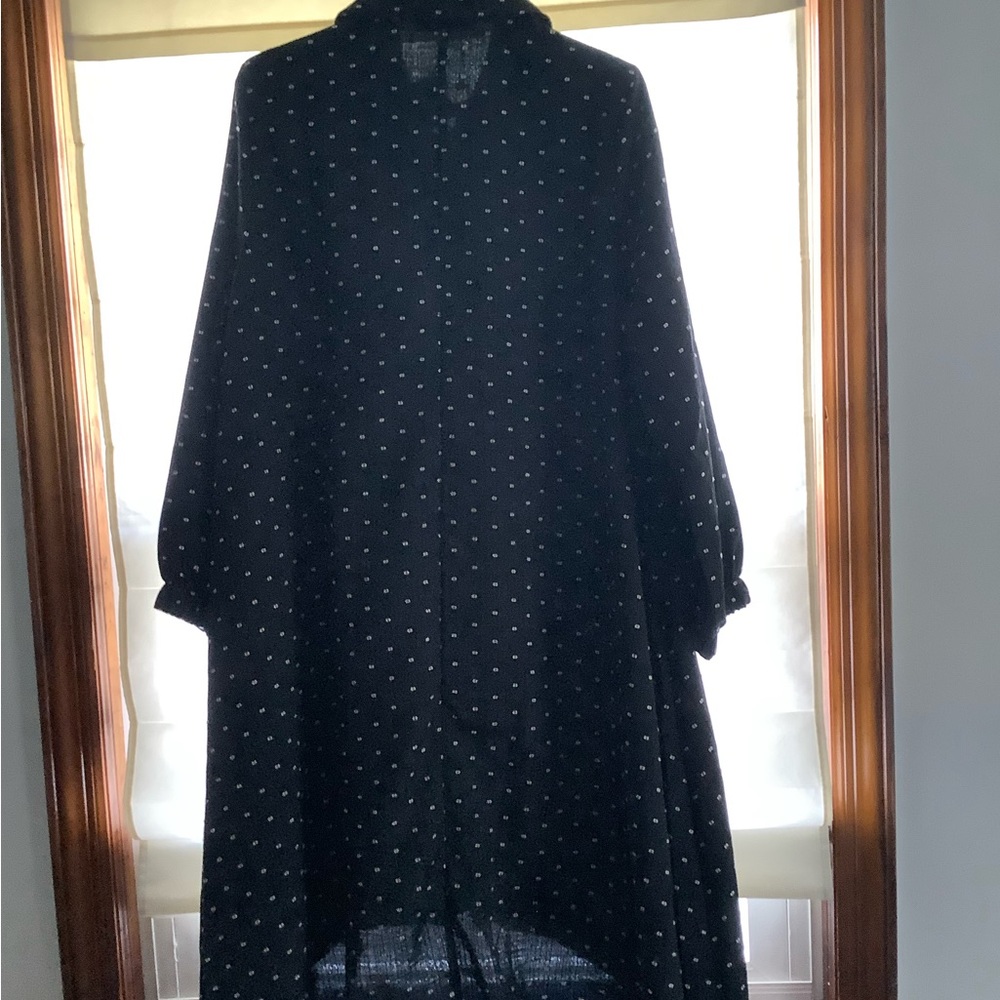 Black Mandarin Collar Maxi Dress with Bishop Sleeves